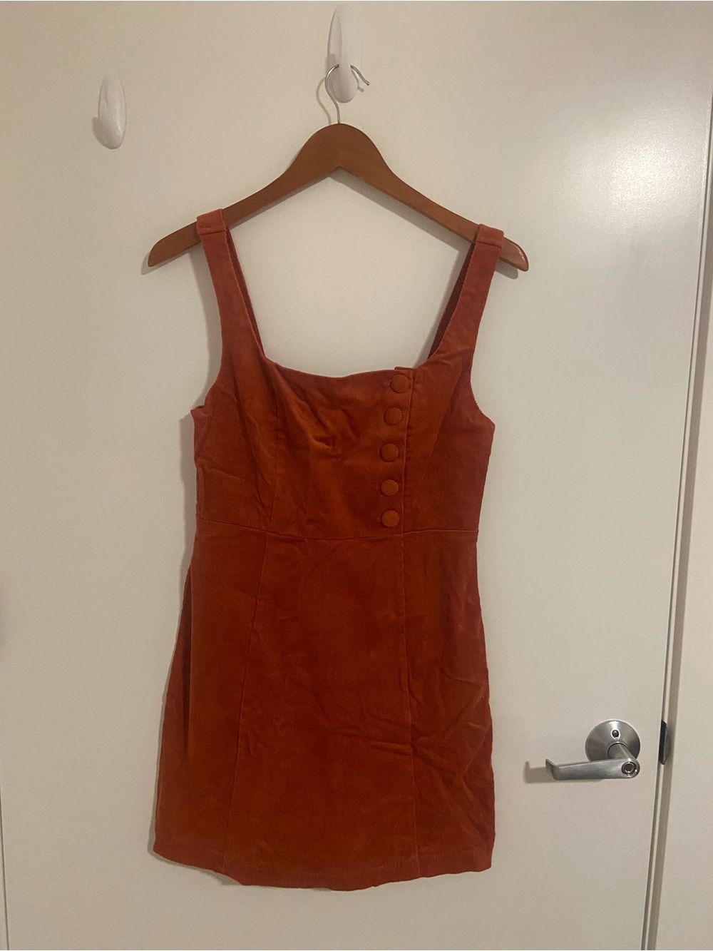 Rust Button-Accent Sleeveless Dress